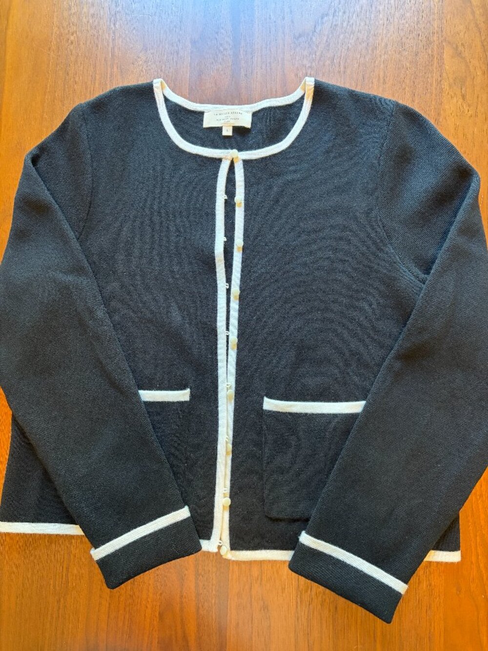 Sezane Brielle Cardigan Black Ecru - Size L